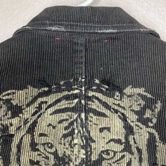 Miss Me Brown Distressed Corduroy Jacket Embroidered Long Sleeve Blazer Grunge S - Picture 5 of 15